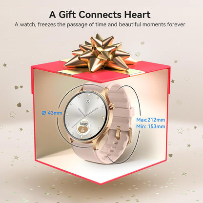 Smart Watch for Women, AMOLED Ultra-Clear Screen Activity Trackers with Heart Rate/Sleep/Spo2 Monitor, Waterproof Fitness Smartwatch for Iphone/Samsung/Android（Pink Gold）
