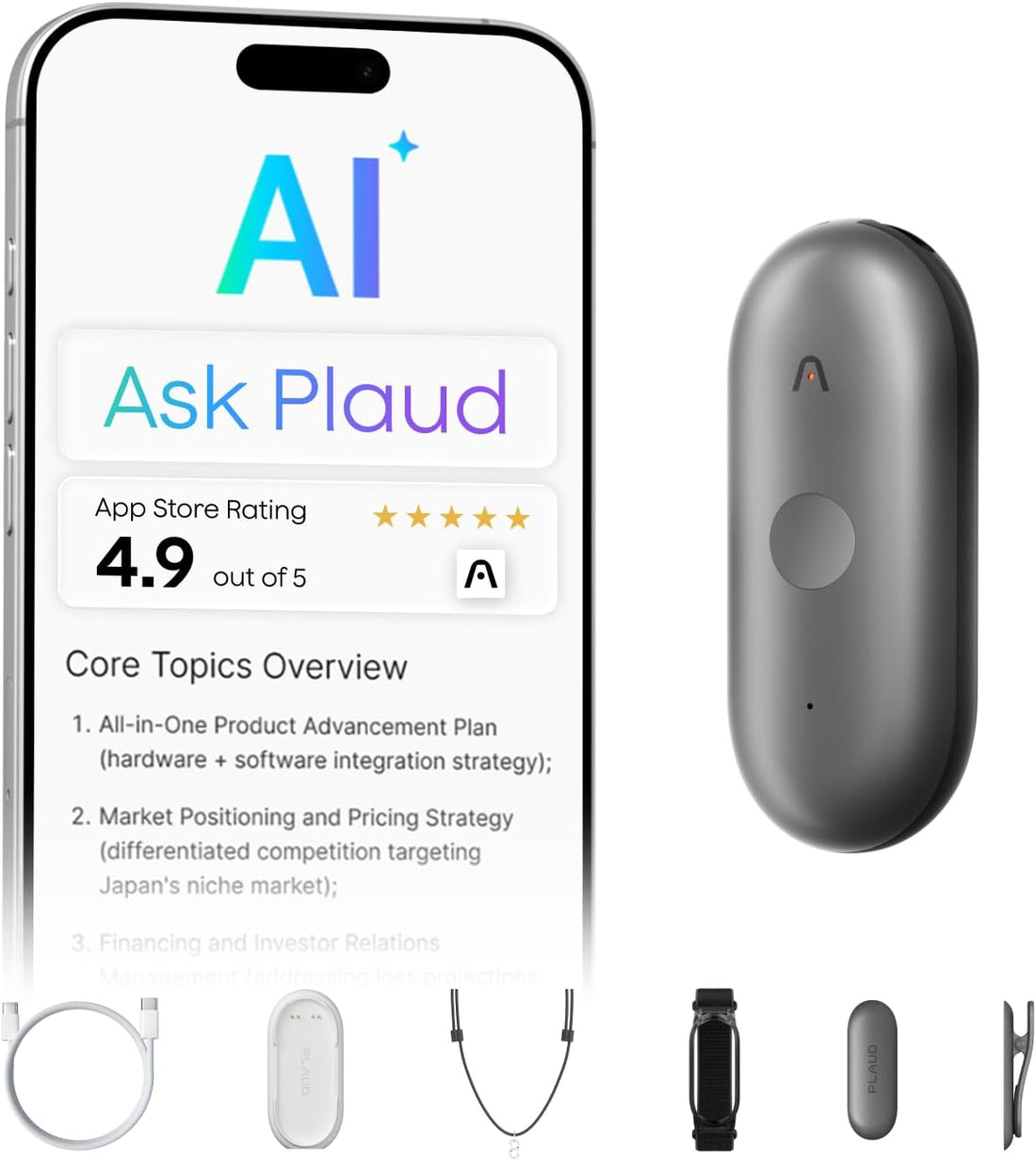 Notepin S AI Voice Recorder, Wearable AI Notetaker, AI Transcribe &amp; Summarize, Support 112 Languages, 64GB Audio Recorder for Meetings Interviews, Professionals, Teams, with 4 Accessories