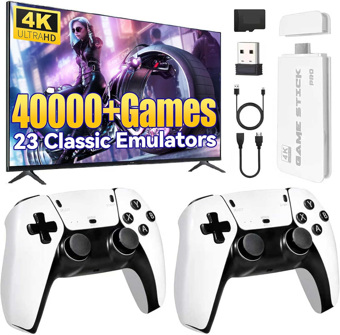 2025 Upgraded Retro Gaming Console, 4K HDMI Video Game Consoles with 40,000+ Games &amp; 23 Emulators, Plug and Play Video Gaming Stick with Upgrade Dual 2.4G Controllers (128G)