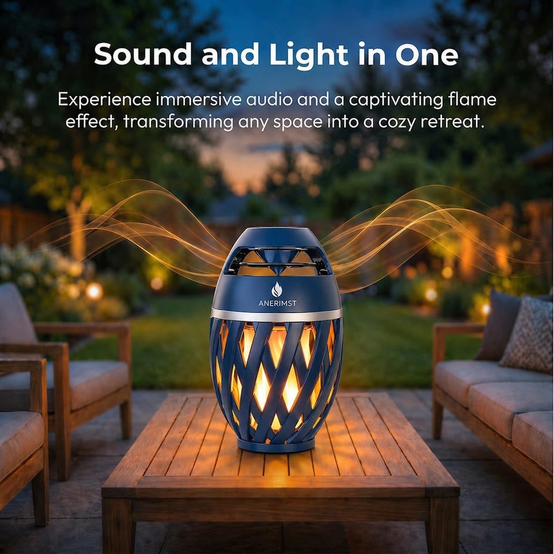 Outdoor Bluetooth Speaker with Flame Light,  Waterproof Wireless LED Flame Speaker for Home Gadgets Camping Accessories, 24H Playtime, Loud Sound, Gifts for Men Women Couples Dads Moms, Blue