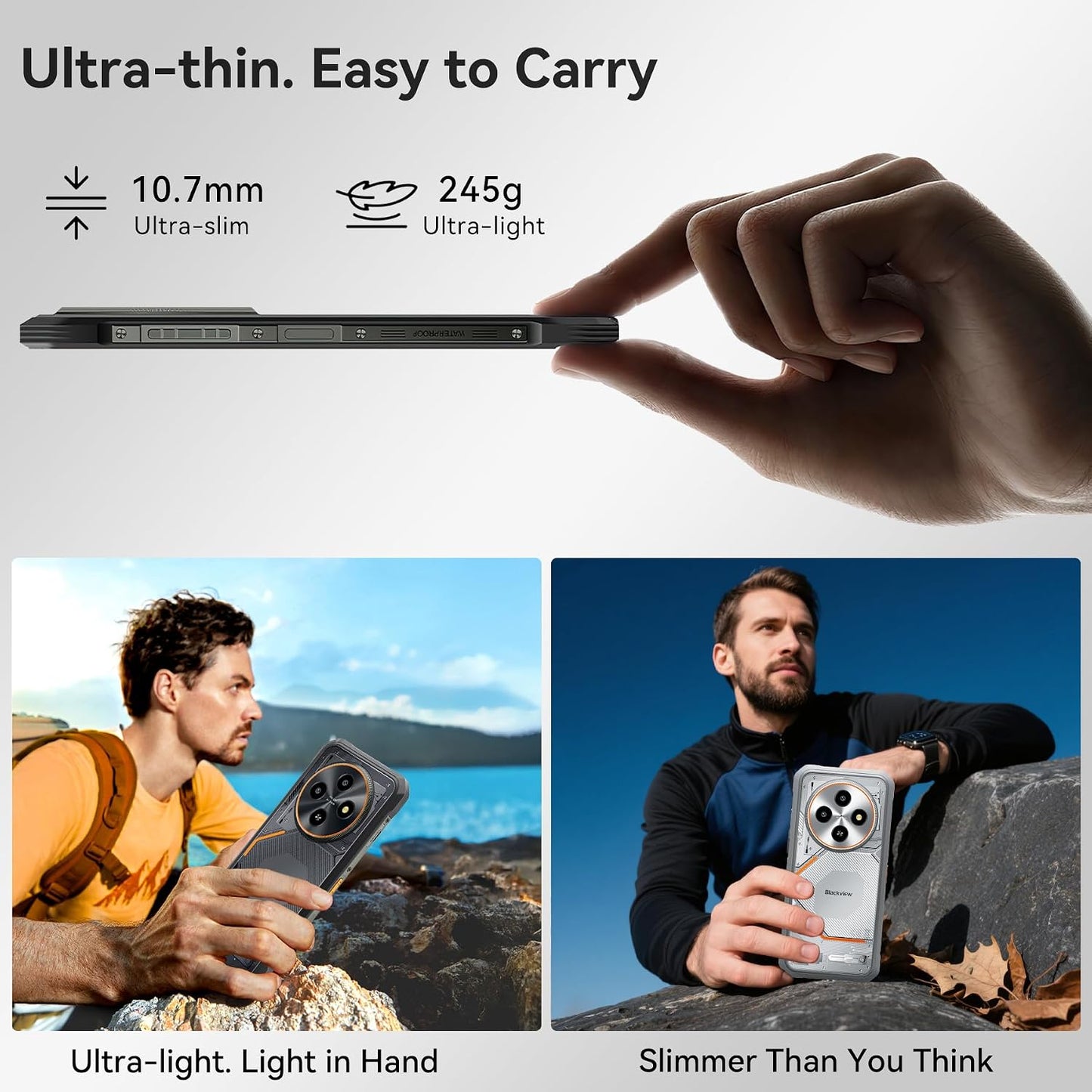 Fort 2 Rugged Phone Android 15, 10.7Mm Ultra-Thin Rugged Smartphone Unlocked, 24GB + 128GB/2TB 6.56”Hd+90Hz Large Dispaly, 4G T-Mobile Dual SIM IP69K Waterproof 16MP+13MP Camera, NFC/OTG/GPS