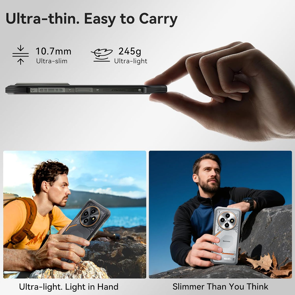 Fort 2 Rugged Phone Android 15, 10.7Mm Ultra-Thin Rugged Smartphone Unlocked, 24GB + 128GB/2TB 6.56”Hd+90Hz Large Dispaly, 4G T-Mobile Dual SIM IP69K Waterproof 16MP+13MP Camera, NFC/OTG/GPS