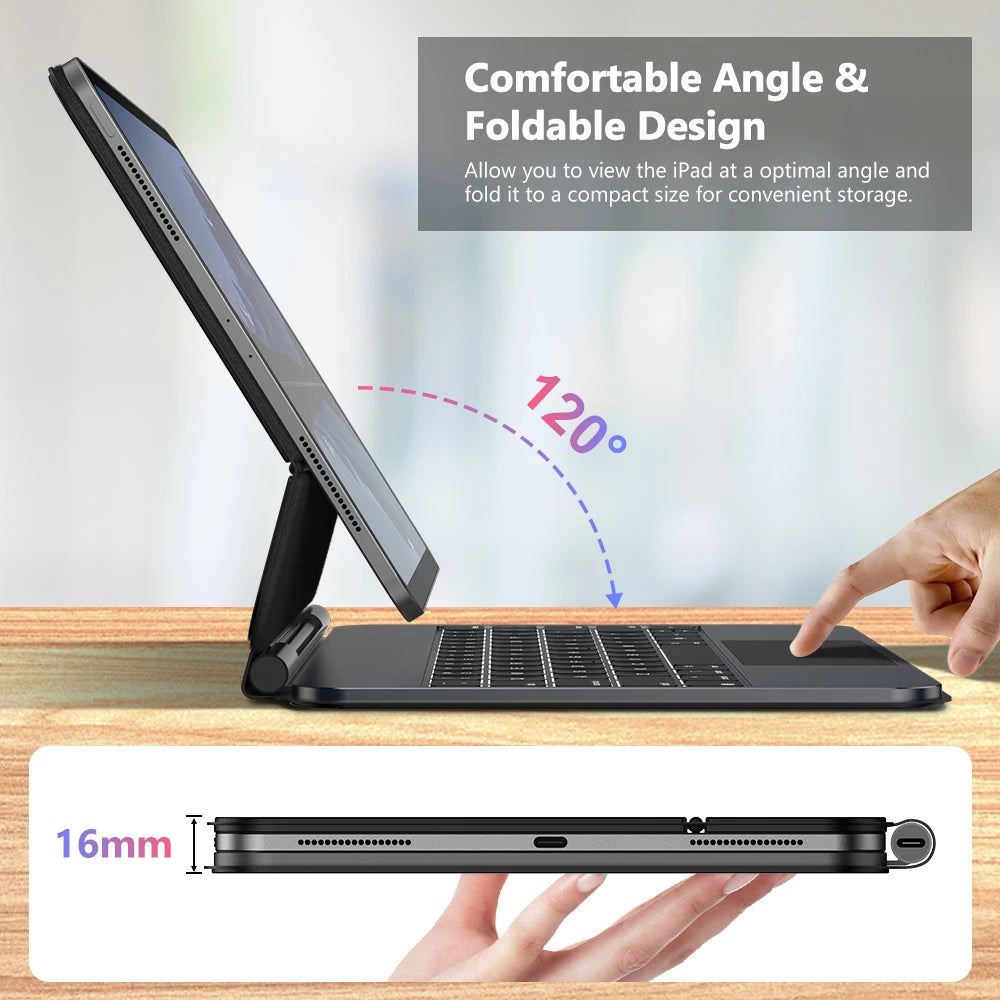 GOOJODOQ Magic Keyboard Case for Ipad Pro 11 M4 Ipad Air 4/5/6 Smart Pogo Pin PD18W Pass through Charging Smart Gesture Trackpad
