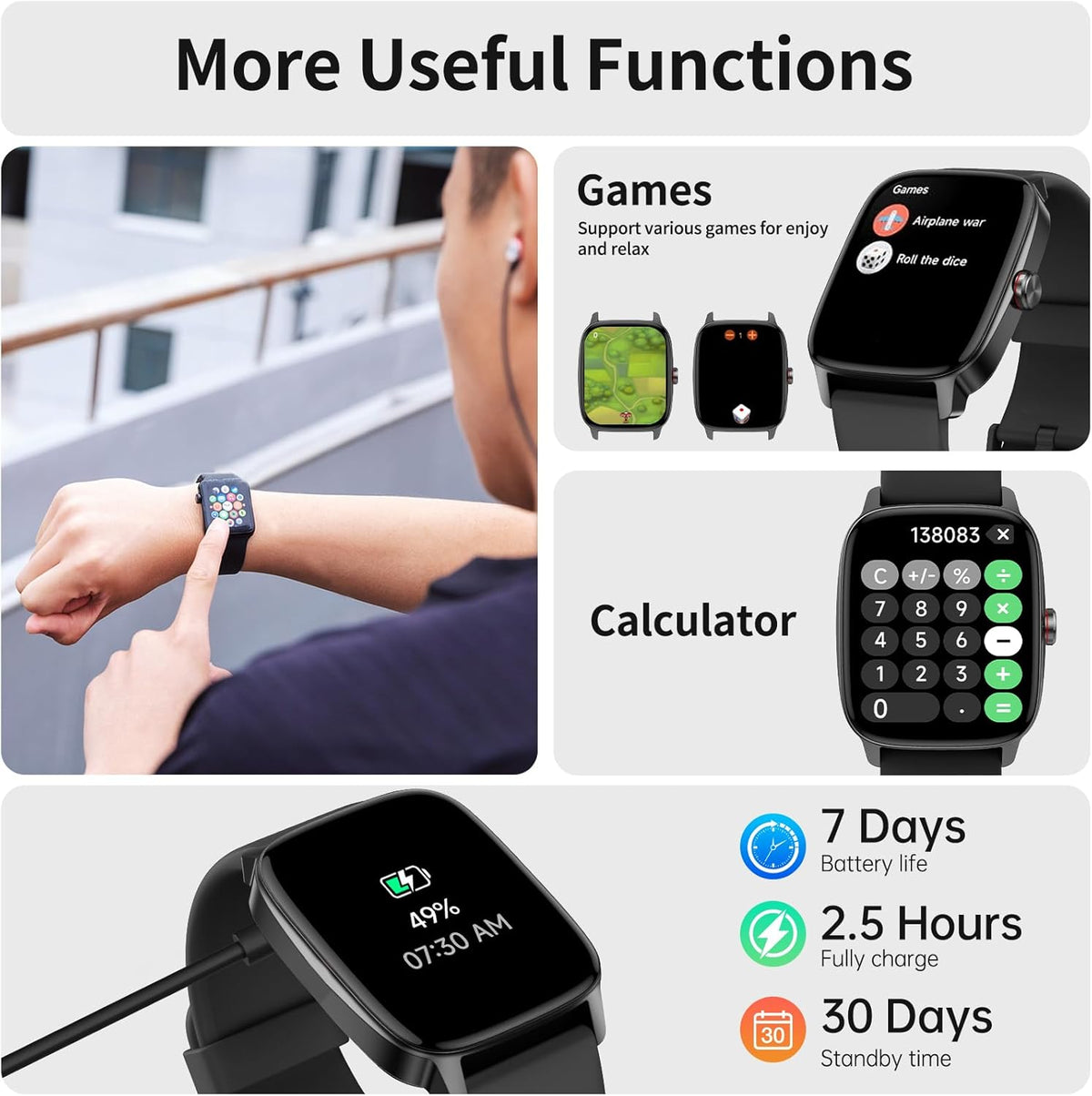 Smart Watches for Men Women, with Bluetooth Calling, 1.85" Screen DIY Dial Smartwatch for Android Iphone. 100+ Sports Modes, Heart Rate Sleep Monitor, AI Built-In Fitness Tracker, IP68 Waterproof