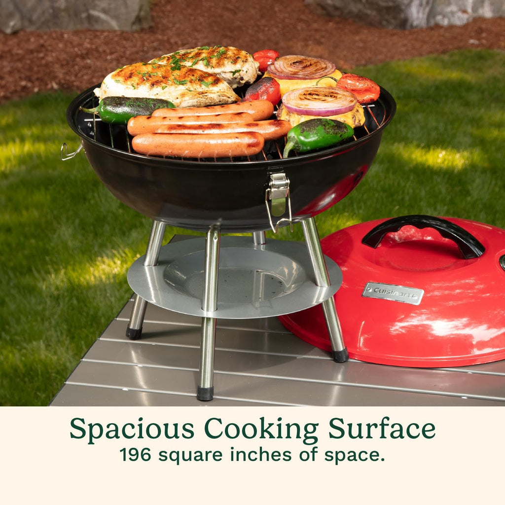 Outdoor Portable Charcoal Grill BBQ, 14", Compact & Light, Red (CCG-190RBC), Grills for 4 People
