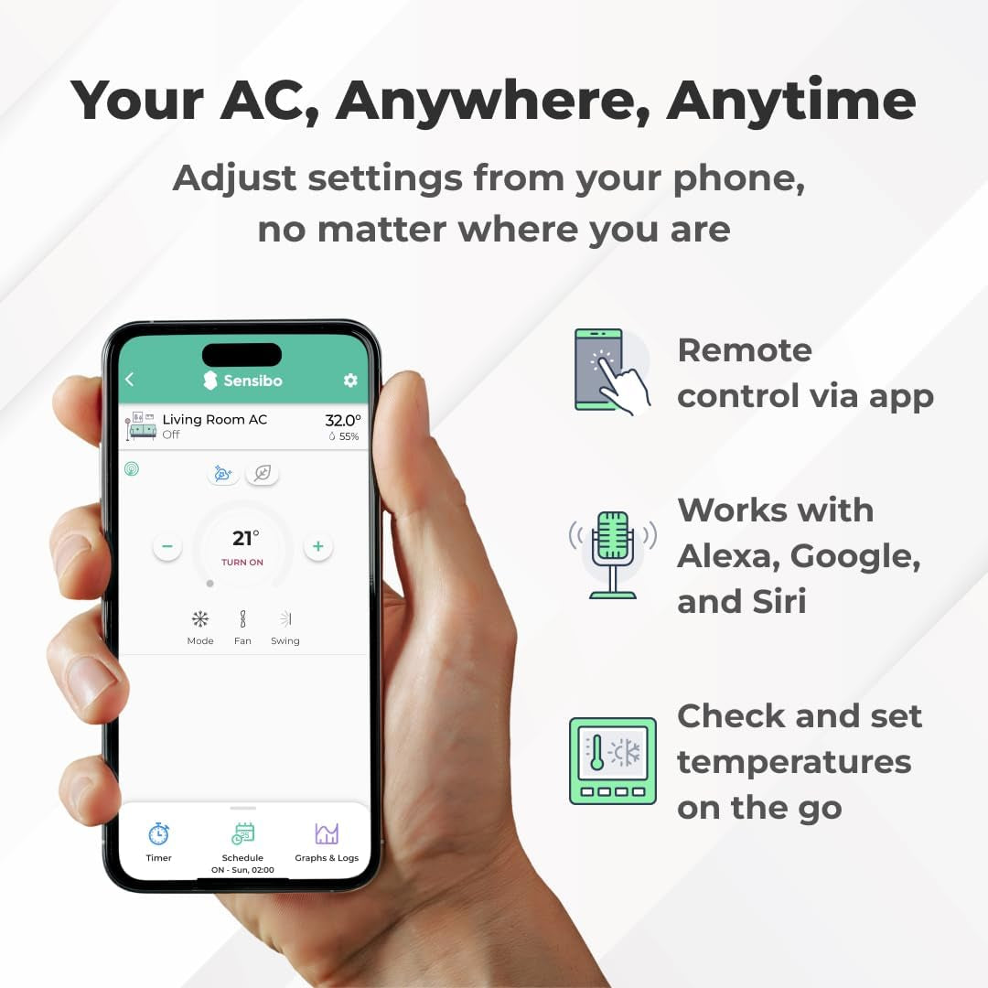 Sky, Smart Home Air Conditioner System - Quick &amp; Easy Installation. Maintains Comfort with Energy Efficient App - Automatic On/Off. Wifi, Google, Alexa and Siri. (White)