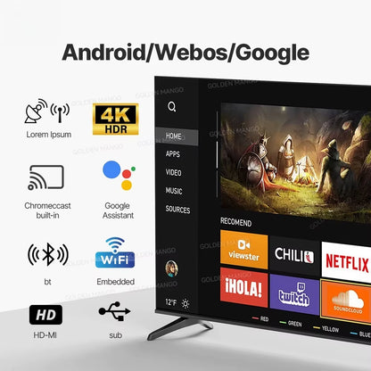 OEM 43/55/65/70 Inch Android Smart TV - 4K UHD FHD Google TV for Hotel Commercial Use, Wifi &amp; HDMI