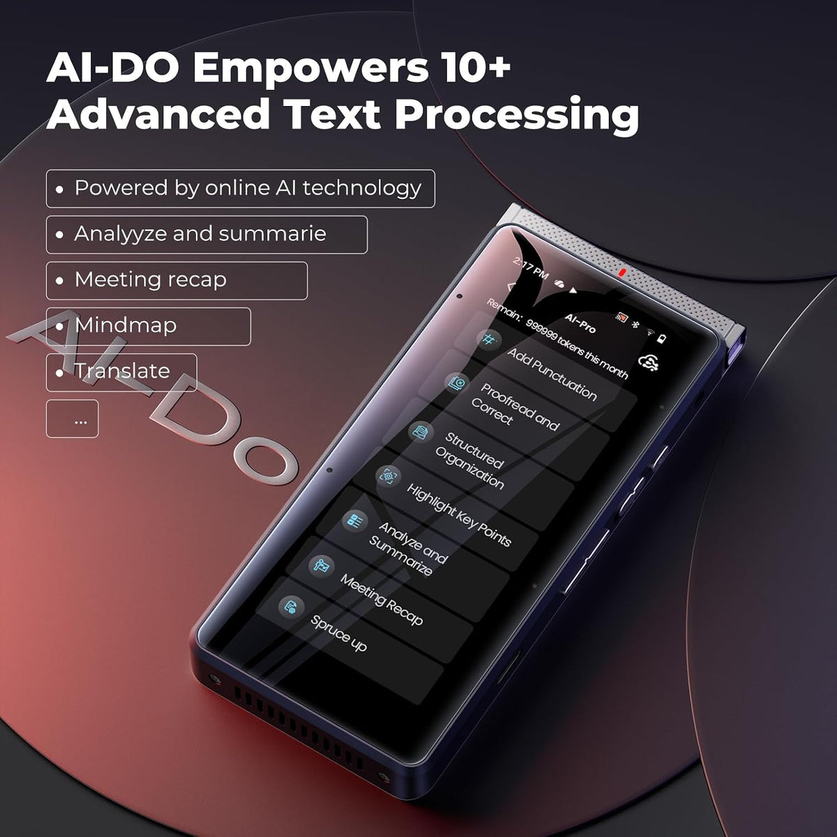 PR1 AI Voice Recorder, Transcription &amp; Translation with AI, 3.99 Inch 64GB Smart Summarize, Offline AI Processing Note Taker for Meeting &amp; Lectures, Translation for Business Travel, Silver