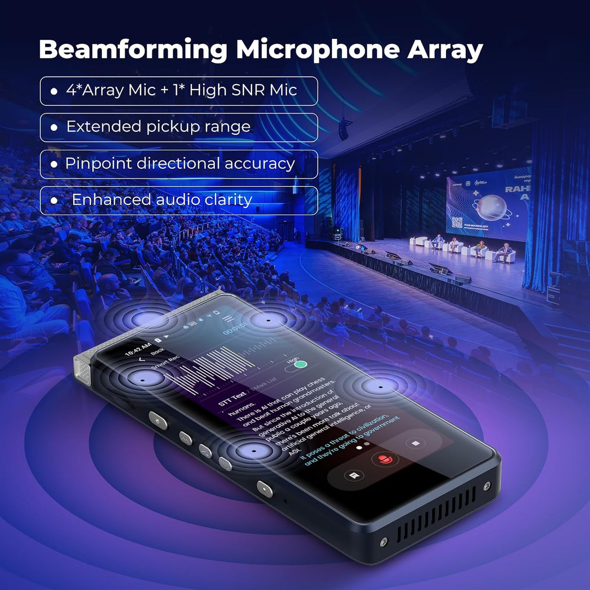 PR1 AI Voice Recorder, Transcription &amp; Translation with AI, 3.99 Inch 64GB Smart Summarize, Offline AI Processing Note Taker for Meeting &amp; Lectures, Translation for Business Travel, Silver