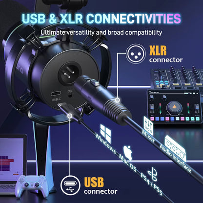 PD200X XLR/USB Dynamic Microphone for Gaming Recording Streaming Youtube Metal Mic with Software Tap-To-Mute Gain Knob