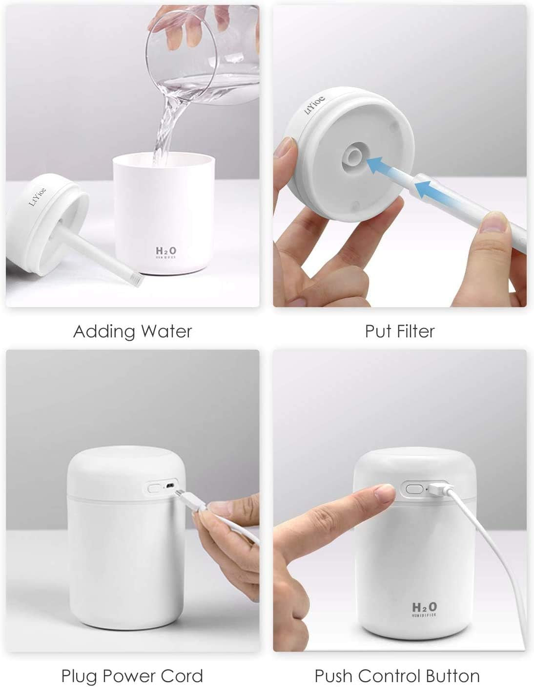 Colorful Cool Mini Humidifier, USB Personal Desktop Humidifier for Car, Office Room, Bedroom,Etc. Auto Shut-Off, 2 Mist Modes, Super Quiet. (White)