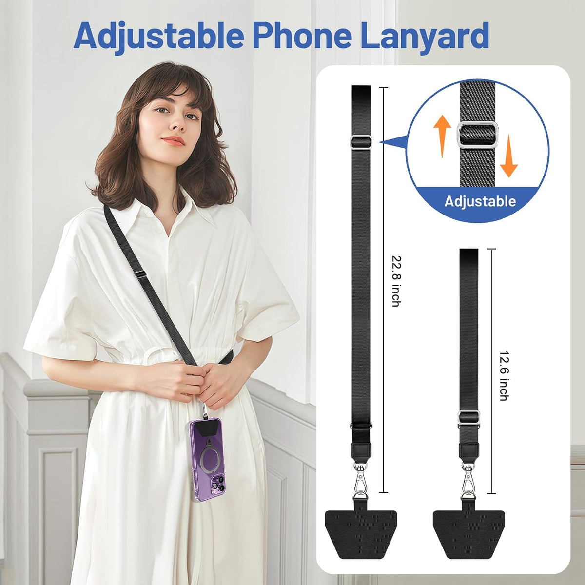 Phone Lanyard, Universal Adjustable Neck Straps for Phone Case Keys ID Badges Compatible with Iphone Samsung, 2 Pack