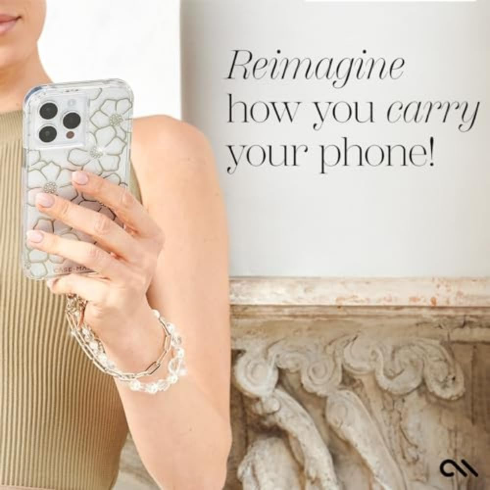 Phone Charm with Beaded Pearls and Crystals - Detachable anti Theft Strap - Hands-Free Iphone Wrist Strap for Women - Phone Chain Wristlet for Galaxy, Pixel and More - Crystal Pearl