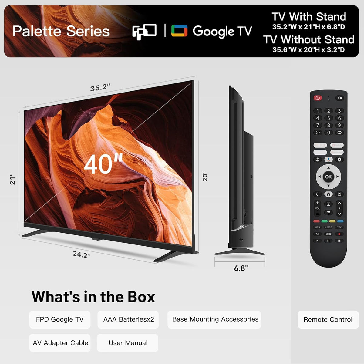 40-Inch Smart TV, 1080P Full HD Google TV with Google Play Built-In Google Cast, HDR 10, Dolby Audio, Voice Remote, Stream Live Television (Palette-Series, CG40-P3)