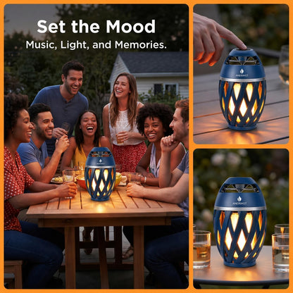 Outdoor Bluetooth Speaker with Flame Light,  Waterproof Wireless LED Flame Speaker for Home Gadgets Camping Accessories, 24H Playtime, Loud Sound, Gifts for Men Women Couples Dads Moms, Blue