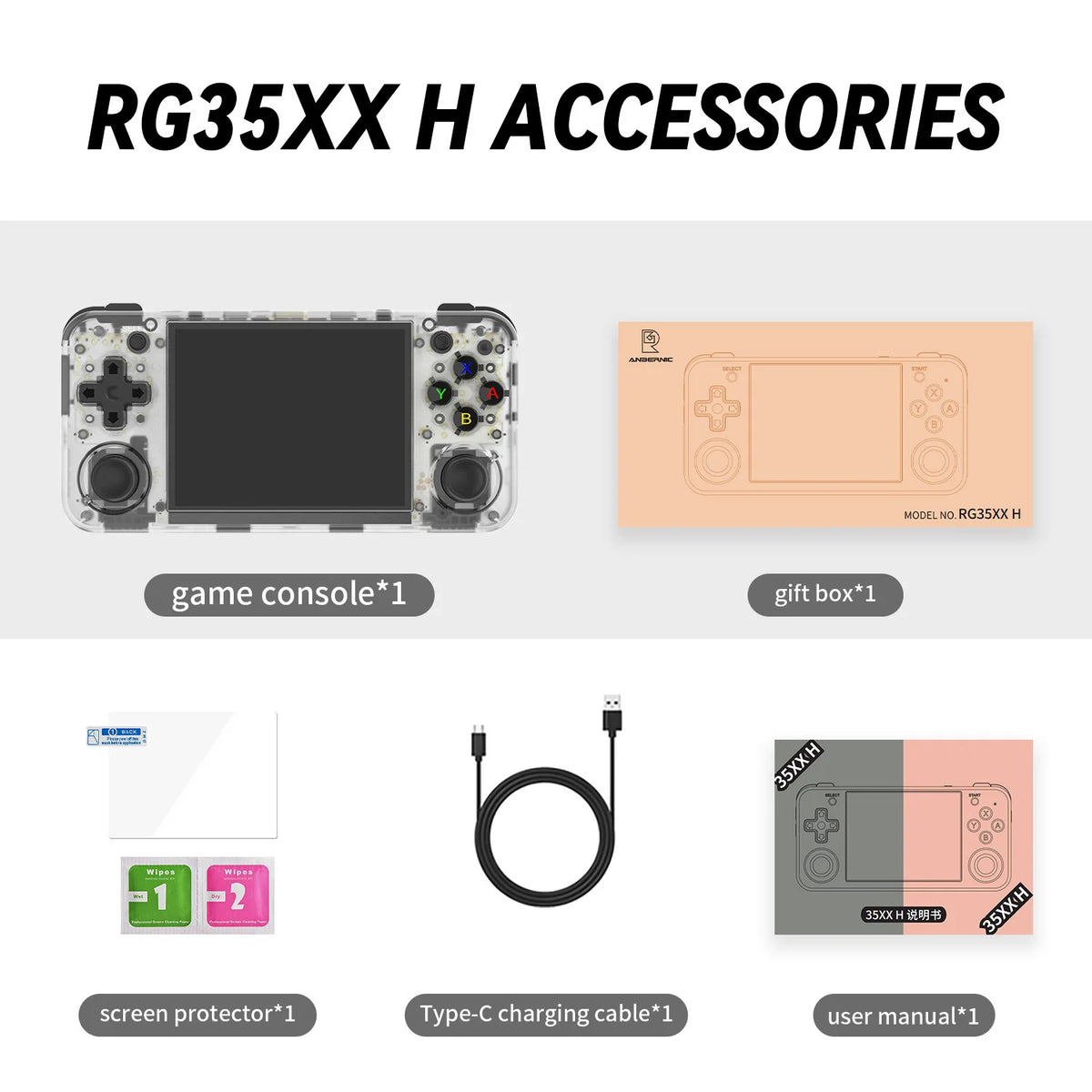RG35XX H Linux Retro Handheld Game Console 64G Pre-Loaded 5570 Games, 3.5&