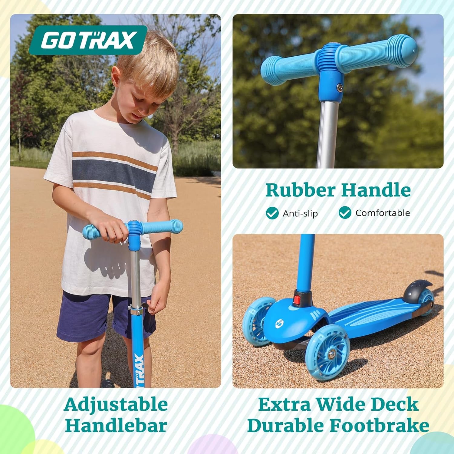 KS1 Kids Kick Scooter, LED Lighted Wheels and 3 Adjustable Height Handlebars, Lean-To-Steer & Widen Anti-Slip Deck, 3 Wheel Scooter for Boys & Girls Ages 3+ and up to 100 Lbs