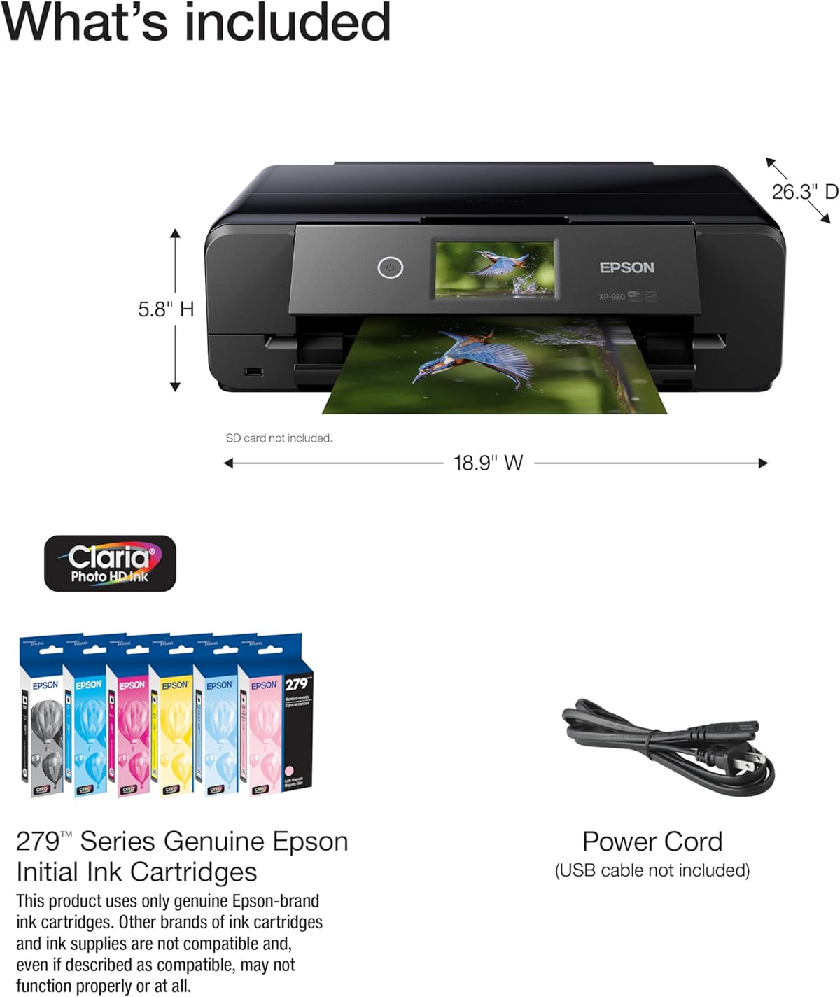 Expression Photo XP-980 Wireless Wide-Format Printer with 6-Colour Claria Ink System, Borderless Printing up to 11" X 17", Fast 4" X 6" Photo Printing, Built-In Scanner and Copier