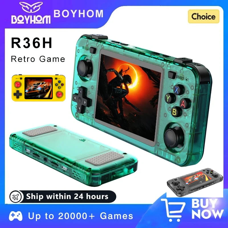 Green R36H Retro Video Game Console 3.5‘’ IPS Screen RK3326 3000 Mah Open Linux System Portable Player 64GB 128GB