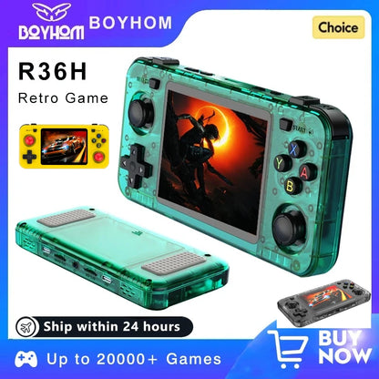 Green R36H Retro Video Game Console 3.5‘’ IPS Screen RK3326 3000 Mah Open Linux System Portable Player 64GB 128GB