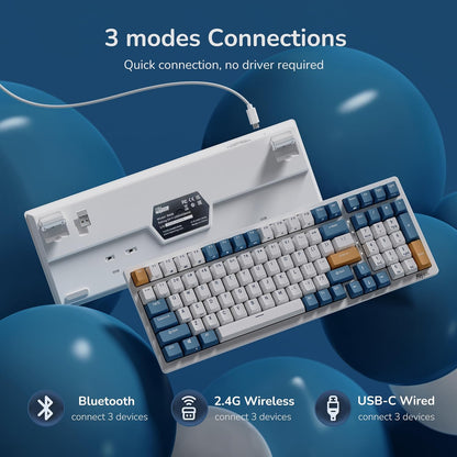 RK98 Wireless Mechanical Keyboard, 100 Keys 98% Layout with Custom Switches Hot Swappable, Tri-Mode BT5.1/2.4G/USB-C Full Size Gaming Keyboard with Numpad RGB, Brown Switch