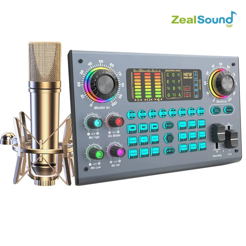Professional Podcast Live Soundcard Equipment Bundle with 48V XLR Microphone for PC Recording Singing Streaming Gaming