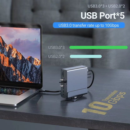 15 in 1 USB-C Docking Station 4K HD Vertical Hub with Triple Monitor ,RJ45 1000M,USB 3.0/2.0,PD 3.0,Sd/Tf,Audio 3.5 for Mac Pro