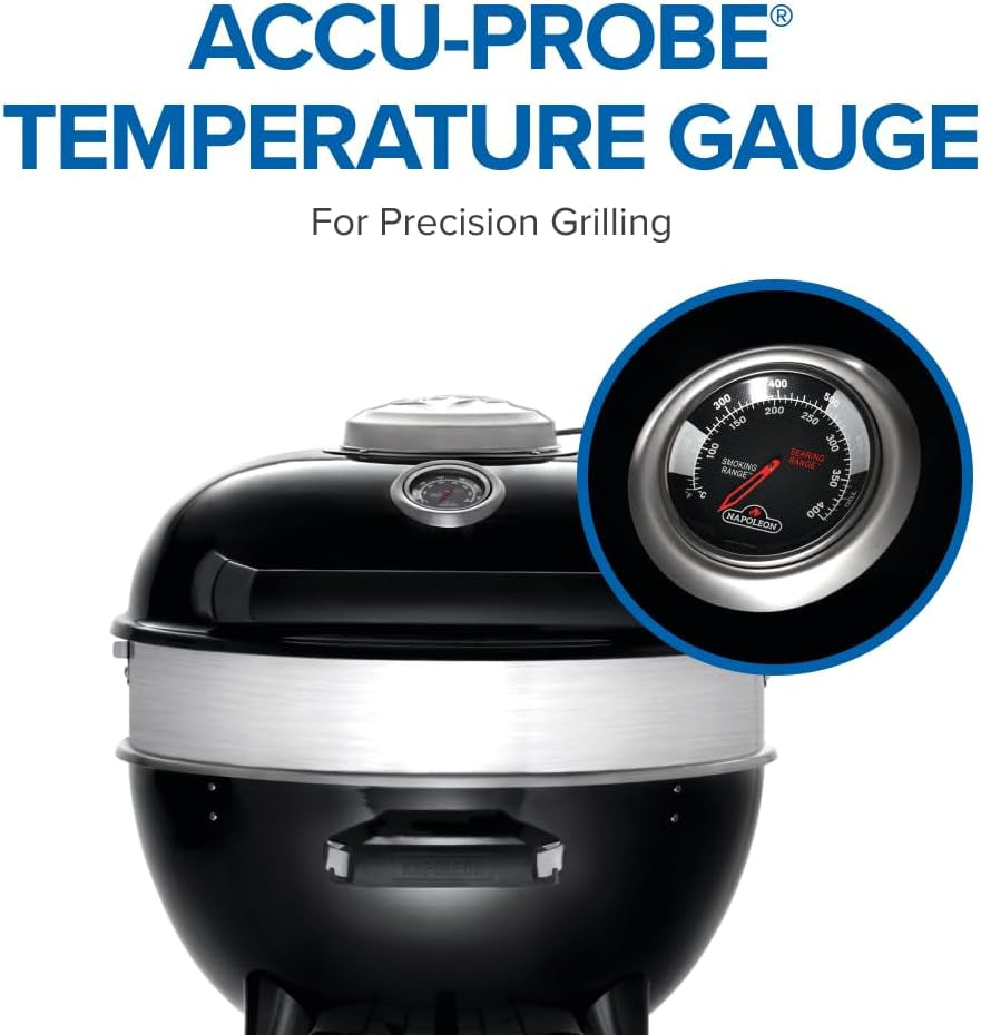 PRO 22-Inch Charcoal Kettle Grill - PRO22K-LEG-3 - Black, Stainless Steel Spacer Ring, 360In² Cooking Area, Sturdy 4-Leg Design, 7-Inch Wheels