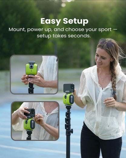 Chameleon AI Auto Sports Action Camera - 4K 60FPS Soccer Camera and Basketball Tracking Camera for Team Sports, Live Streaming, No Subscription, Works with Ios &amp; Android (Lemon Green)