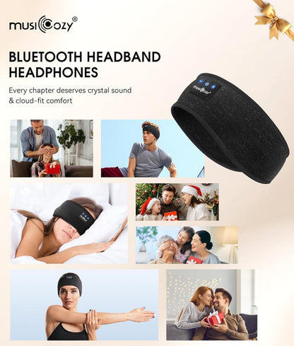 Sleep Headphones Bluetooth 5.4 Headband, Sports Wireless Earphones Sleep Mask Earbuds IPX6 Waterproof for Side Sleepers Workout Running Insomnia Travel Yoga Cool Tech Gadgets (Black)