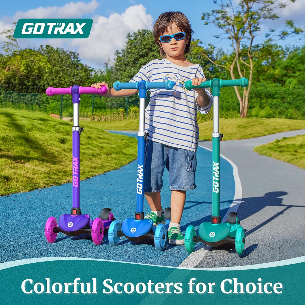 KS1 Kids Kick Scooter, LED Lighted Wheels and 3 Adjustable Height Handlebars, Lean-To-Steer & Widen Anti-Slip Deck, 3 Wheel Scooter for Boys & Girls Ages 3+ and up to 100 Lbs