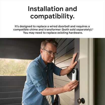 Nest Doorbell (Wired, 2Nd Gen) - Wired Video Doorbell Camera - Doorbell Security Camera - Snow