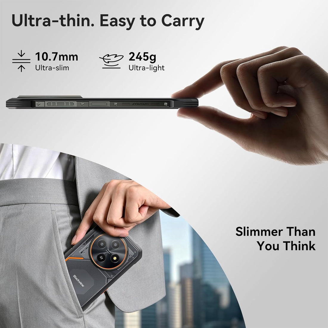 Fort 2 Rugged Phone Android 15, 10.7Mm Ultra-Thin Rugged Smartphone Unlocked, 24GB + 128GB/2TB 6.56”Hd+90Hz Large Dispaly, 4G T-Mobile Dual SIM IP69K Waterproof 16MP+13MP Camera, NFC/OTG/GPS