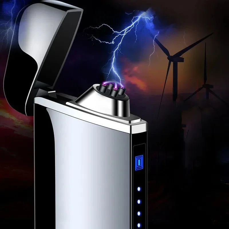 2025 Smart Chip Electric Dual Arc USB Lighter Outdoor Windproof Pulse Plasma Flameless Digital Power Display Lighter Men Gifts