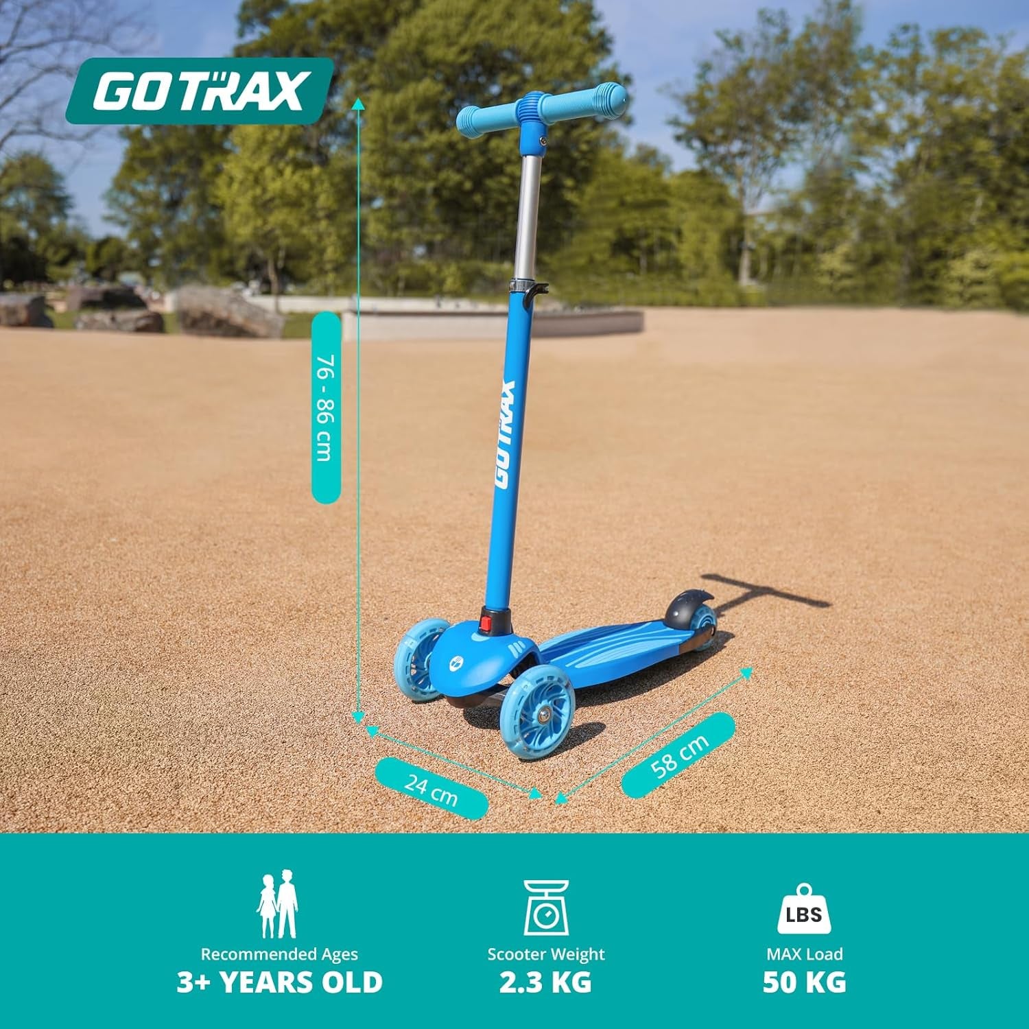 KS1 Kids Kick Scooter, LED Lighted Wheels and 3 Adjustable Height Handlebars, Lean-To-Steer & Widen Anti-Slip Deck, 3 Wheel Scooter for Boys & Girls Ages 3+ and up to 100 Lbs