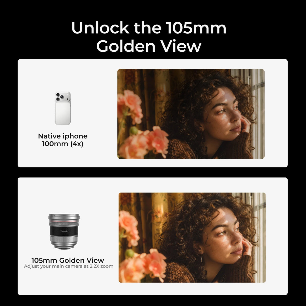 HD 105Mm Authentic Portraits Telephoto Phone Camera Optics 2X Zoom Telephoto Lens Telephoto for Iphone 17 Pro Promax