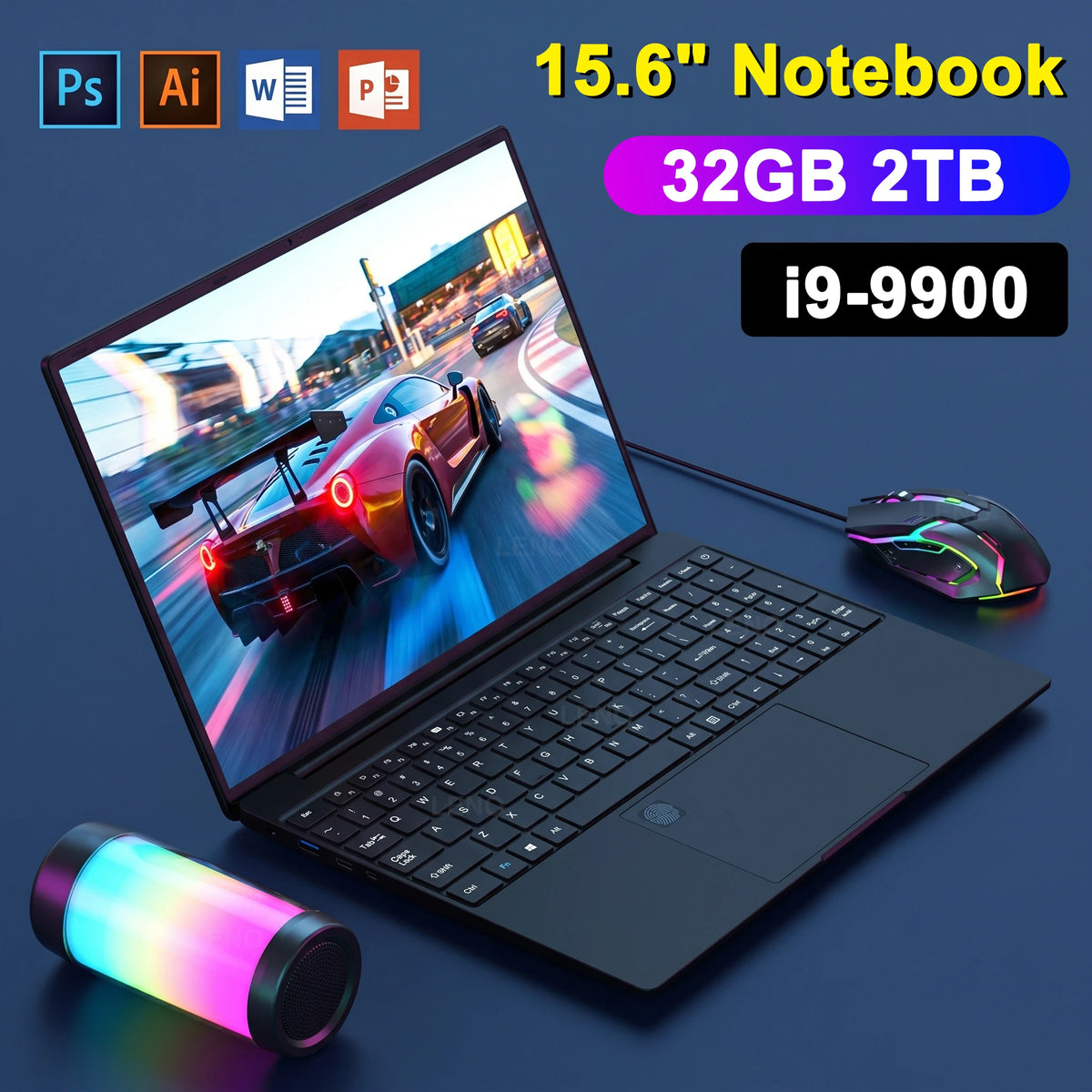 LENO 15.6" Laptop 32GB 2TB Windows 11  Core I9-9900 Gaming Computer PC Gamer Office Ultra Slim Fingerprint Uniock Notebook