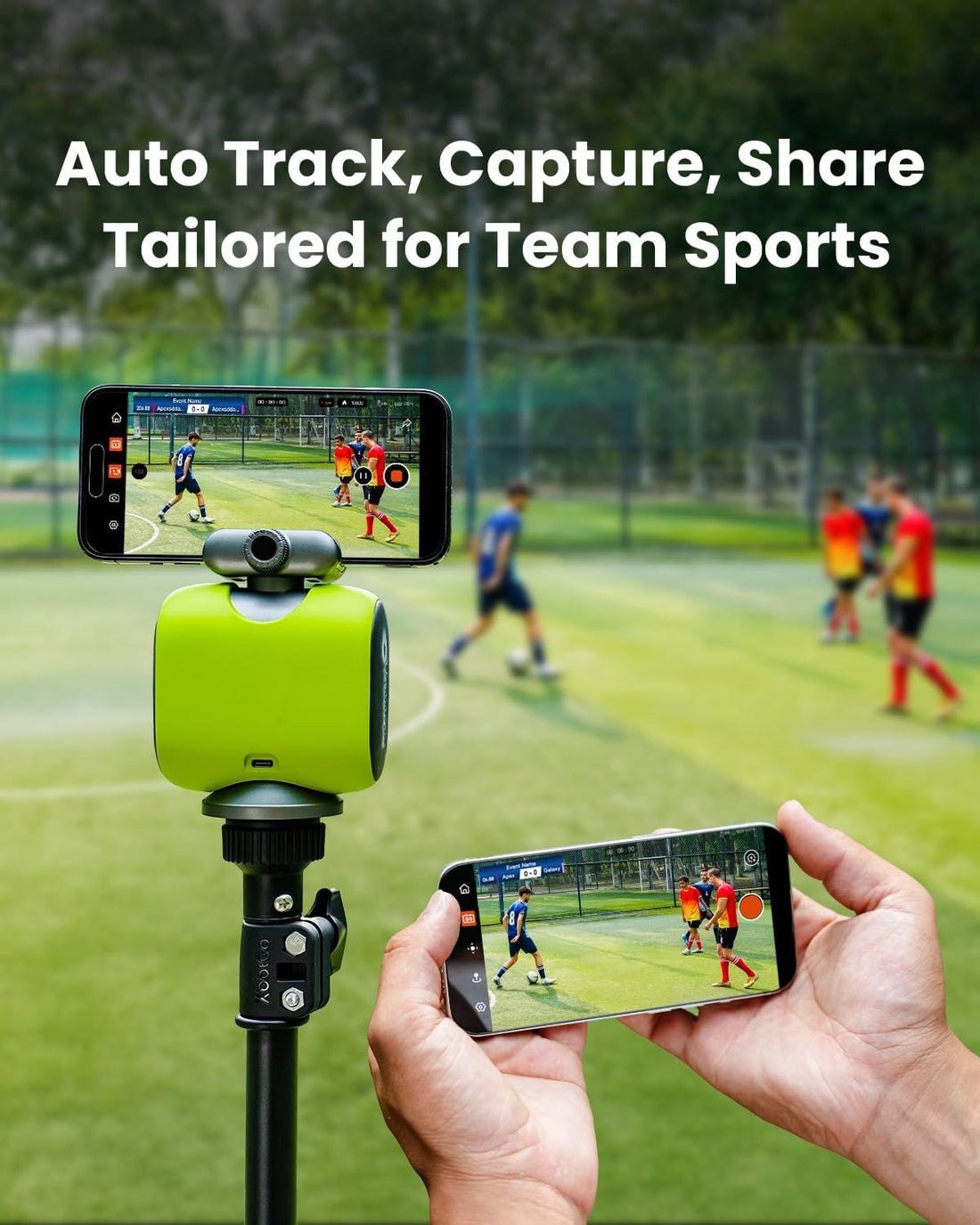 Chameleon AI Auto Sports Action Camera - 4K 60FPS Soccer Camera and Basketball Tracking Camera for Team Sports, Live Streaming, No Subscription, Works with Ios &amp; Android (Lemon Green)