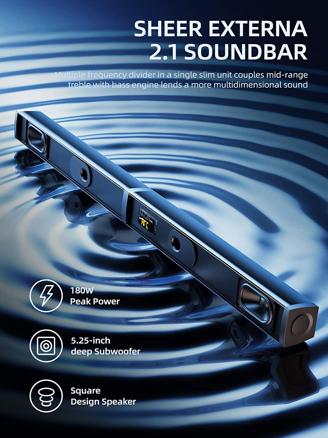 180W Sound Bar  2 in 1 Detachable Soundbar for TV 2.1CH Soundbar with Subwoofer 5 EQ Modes Treble &amp; Bass Adjust (ARC Cable) Optical/Bt 5.4/AUX, 12L Deep Bass for Home Theater-32 Inch