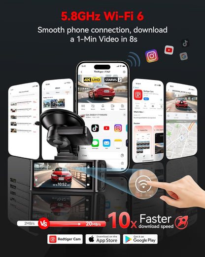 4K Dash Cam Front and Rear, STARVIS 2 Sensor, Touch Screen 3.18", Voice Control, 20Mb/S 5.8Ghz Wifi 6 Car Dashcam with 128GB Card, GPS, Night Vision, Emergency Lock, Parking Mode(F7N Touch)