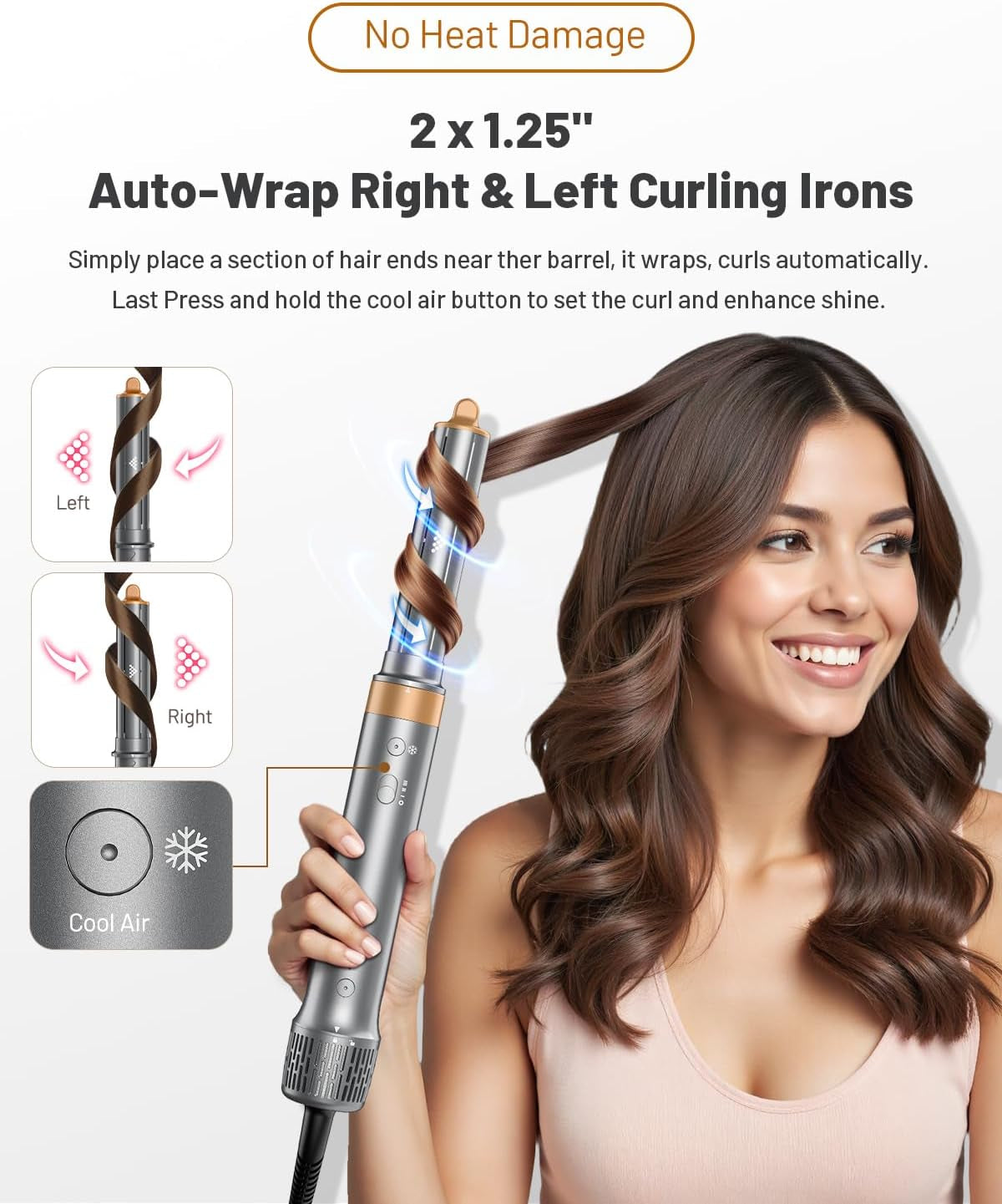 Hot Air Styler & Hair Dryer Brush Kit, 1500W No Heat Damage Frizz-Free Hair Styler for Curl, Wavy, Volumizer, Straighten, Fast Drying, Gray