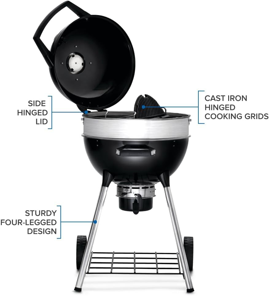 PRO 22-Inch Charcoal Kettle Grill - PRO22K-LEG-3 - Black, Stainless Steel Spacer Ring, 360In² Cooking Area, Sturdy 4-Leg Design, 7-Inch Wheels