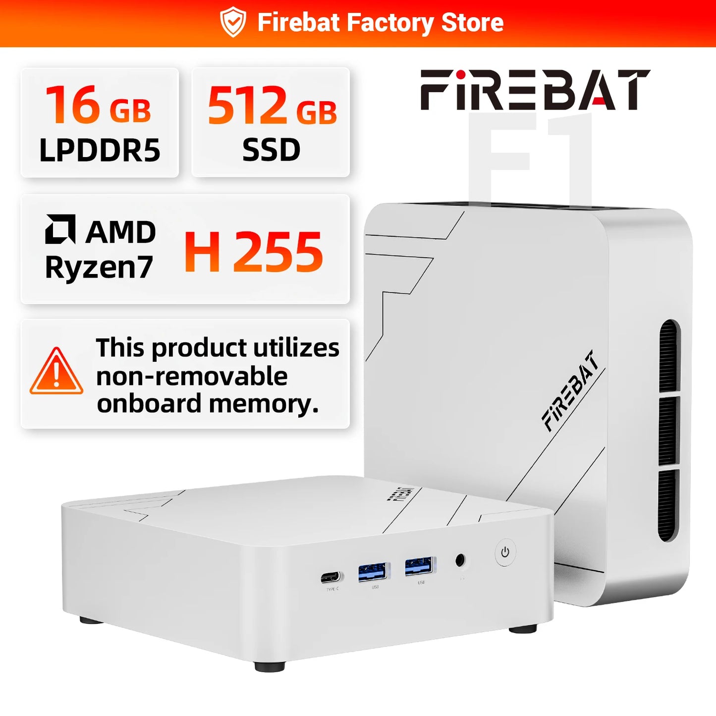 FIREBAT F1 MINI PC  Ryzen 7 H255 LPDDR5 16GB RAM 512GB SSD WIFI6 BT5.2 Portable Desktop MINI-PC Windows 11 Desktop Computer