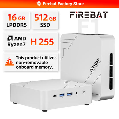 FIREBAT F1 MINI PC  Ryzen 7 H255 LPDDR5 16GB RAM 512GB SSD WIFI6 BT5.2 Portable Desktop MINI-PC Windows 11 Desktop Computer