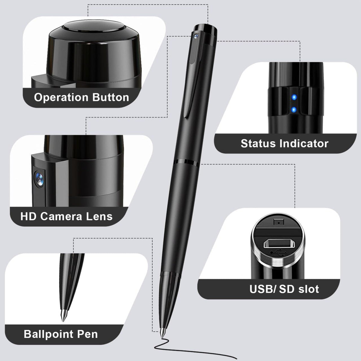 Hidden Camera Pen - 64GB Spy Camera with 1080P Full HD Video | Mini Nanny Cam for Home Security, Business &amp; Learning | 2023 Version