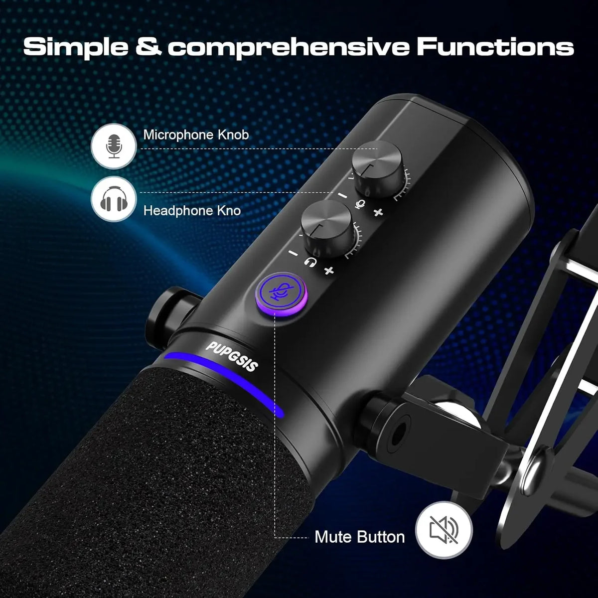 Podcast Dynamic Microphone, XLR/USB Recording PC Microphones for Broadcast, Podcast, Recording, Gaming &amp; Streaming, Studio Mic