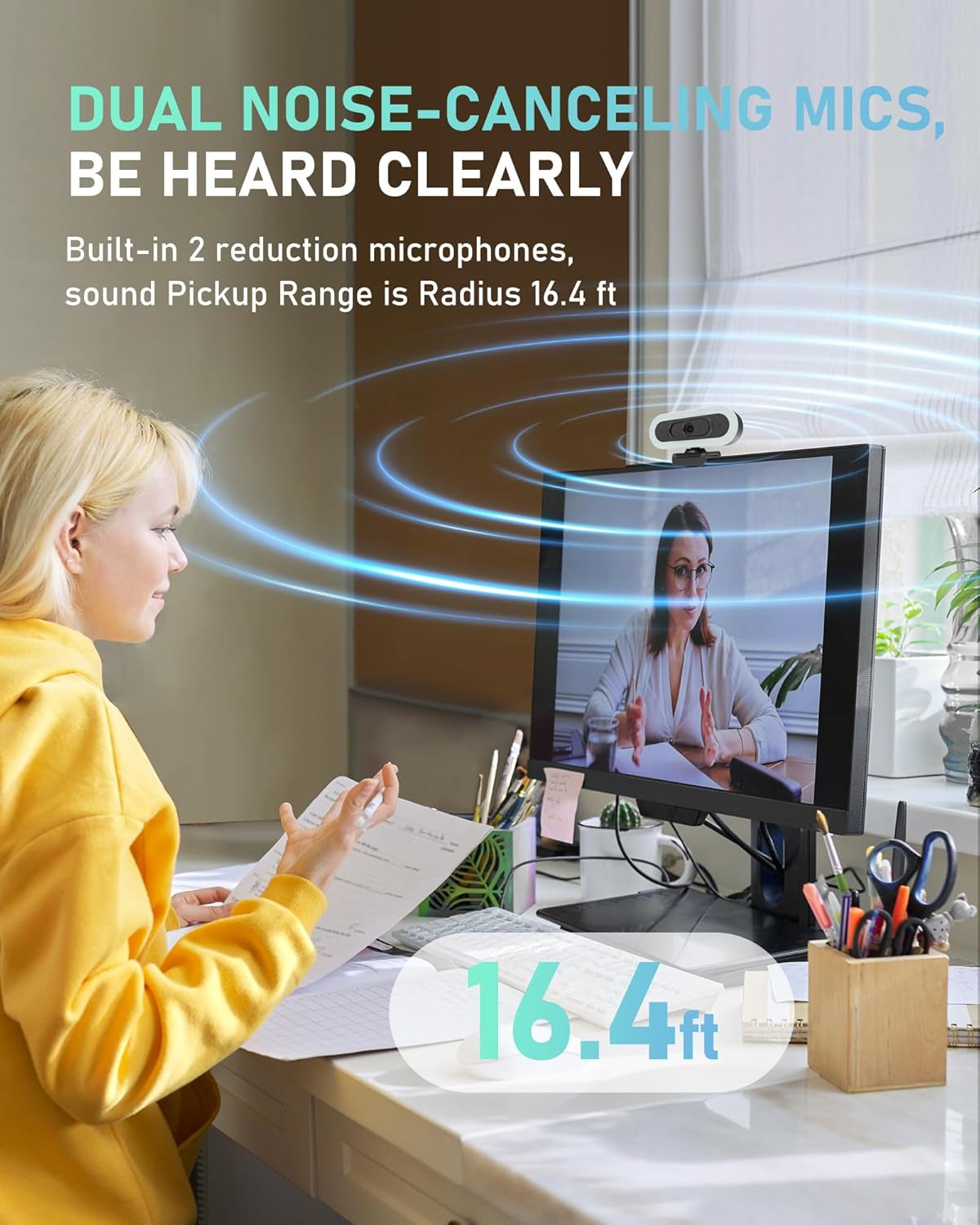 4K Webcam with Lights, PDAF Autofocus Computer Camera for Pc/Mac, 78°FOV Web Cam with 2 Noise-Canceling Microphone, USB Computer Web Camera for Laptop, Mac, Zoom