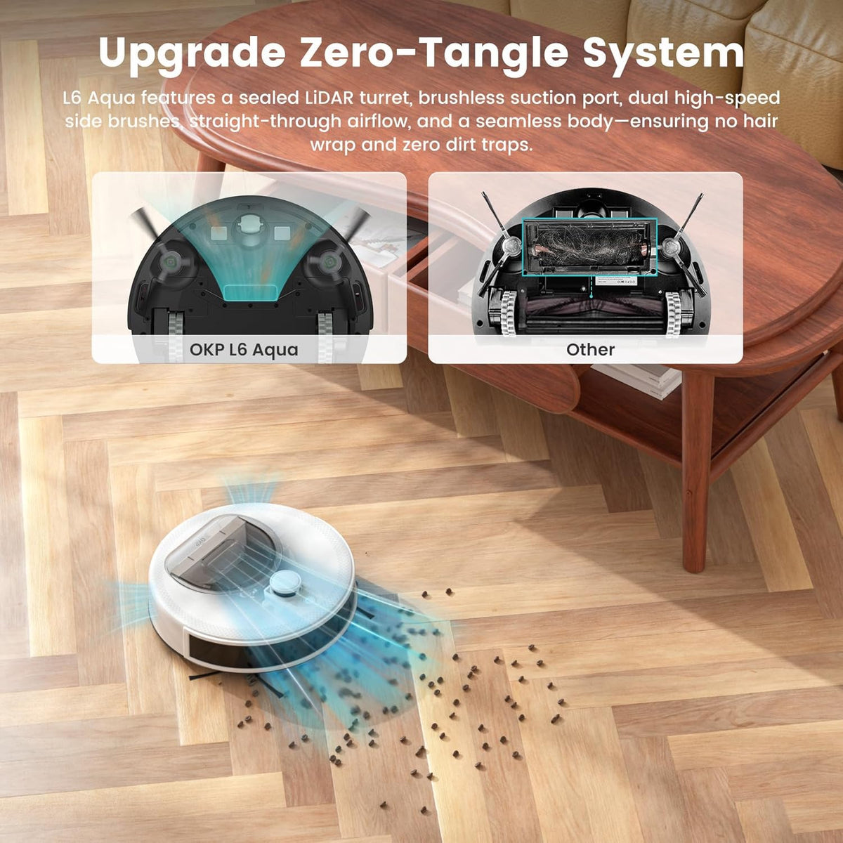 Robot Vacuum and Mop Combo, 6000Pa, Dtof Lidar, (L6 Aqua) | 6000Pa Suction, Anti-Tangle, 150 Min Runtime, 3.7" Slim, 5G Wifi/App/Alexa, Pet Hair, Hard Floors, Carpets, Home
