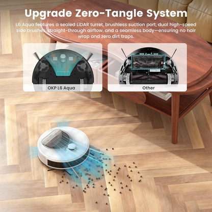 Robot Vacuum and Mop Combo, 6000Pa, Dtof Lidar, (L6 Aqua) | 6000Pa Suction, Anti-Tangle, 150 Min Runtime, 3.7" Slim, 5G Wifi/App/Alexa, Pet Hair, Hard Floors, Carpets, Home