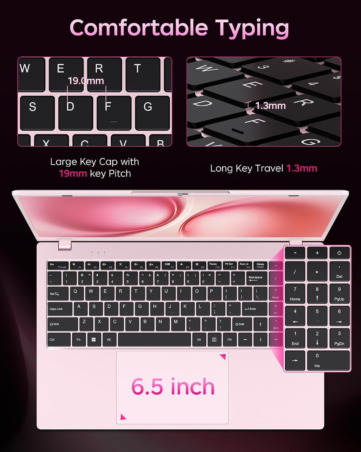 Pink Laptop 15.6 Inch, 12GB RAM 256GB SSD, Pentium 6500Y up to 3.4Ghz, 1080P FHD IPS Screen, USB C, USB 3.2, HDMI, Wifi5, BT5.2, Computer Laptops for Student, Business, Home